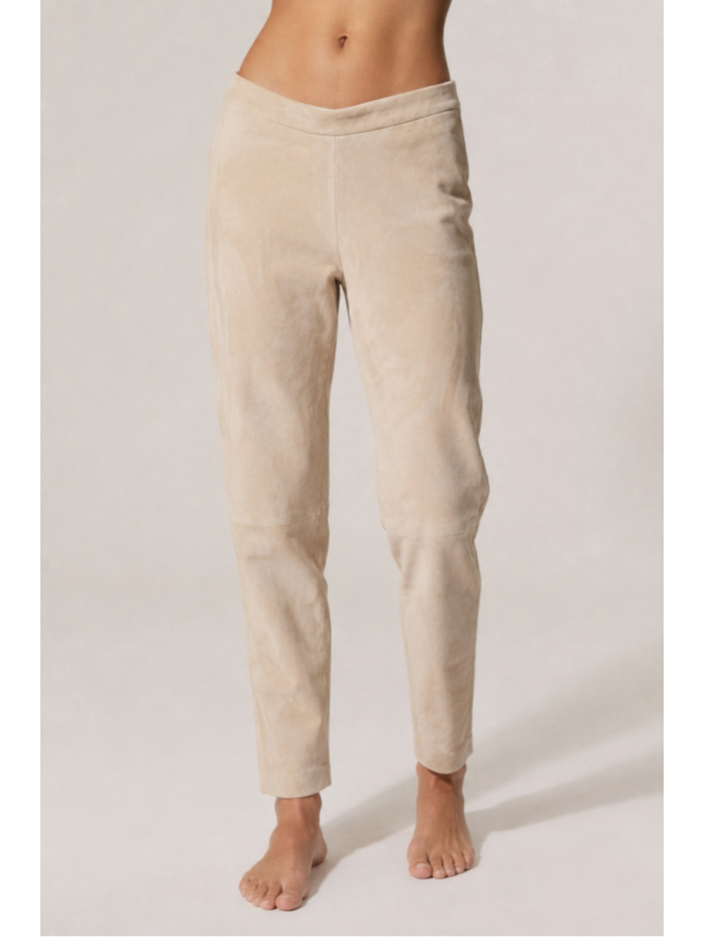 Theory Beige Genuine Lambskin Leather Suede Skinny Pants Quiet Luxury Old Money